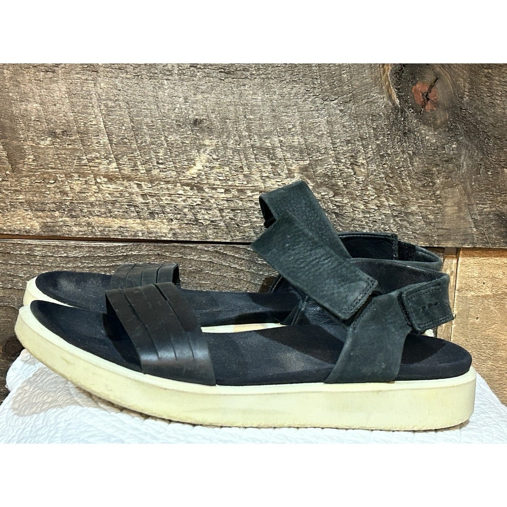 Ecco Flowt Strap Platform Sandals Womens 9 M Black Leather‎ EU 40 Comfort